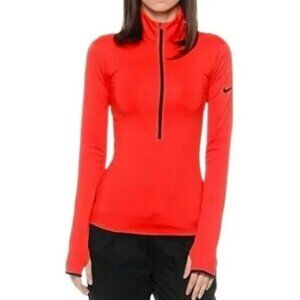 Nike Pro Dri-Fit Women's Red Orange Quarter-Zip Jacket | Large